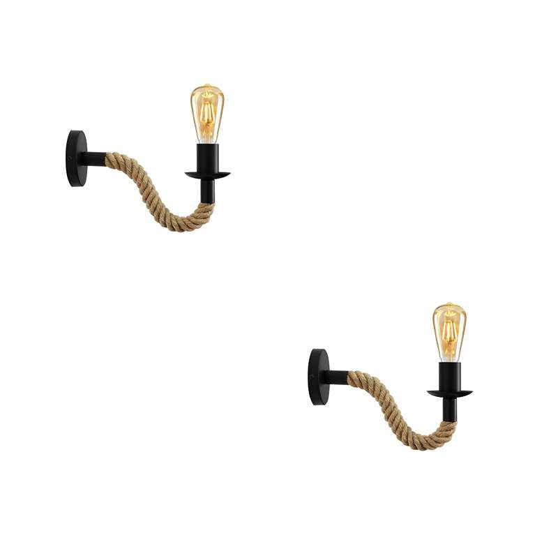 Hemp Rope Swan Neck Wall Light – Black, E27 - photo 7
