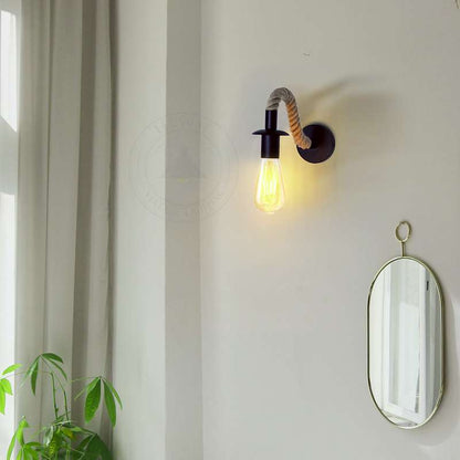 Hemp Rope Swan Neck Wall Light – Black, E27 - photo 8