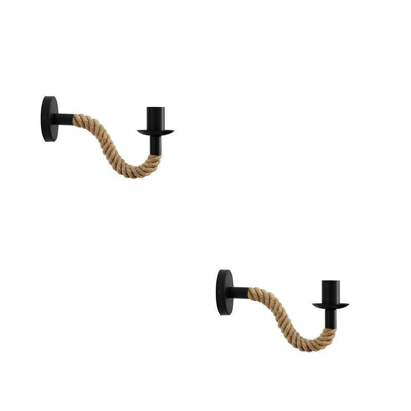 Hemp Rope Swan Neck Wall Light – Black, E27 - Black, Pack of 2, Without Bulb
