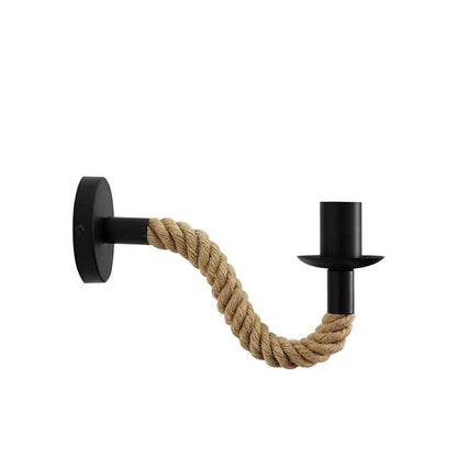 Hemp Rope Swan Neck Wall Light – Black, E27 - Black, Single, Without Bulb