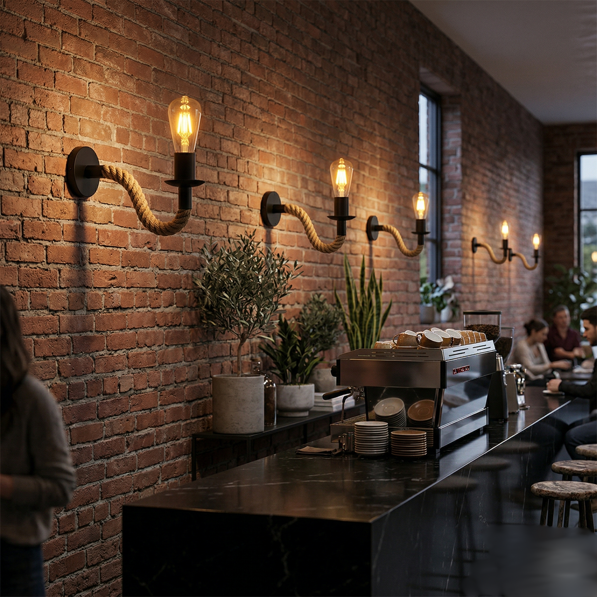 Hemp Rope Swan Neck Wall Light – Black, E27