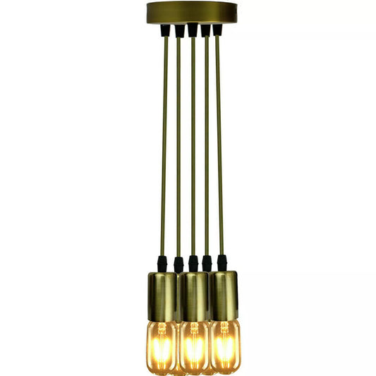 5 Light Cluster Pendant – Green Brass, 12 cm Rose, E27 - Green Brass, No Shade, ST64 Bulb