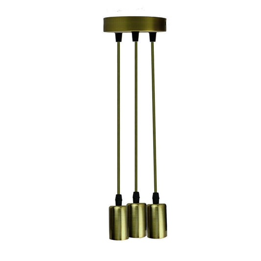 3-Light Pendant Holder Set – Brass Lamp Holders, Green Cable