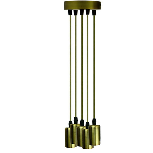 5 Light Cluster Pendant – Green Brass, 12 cm Rose, E27 - Green Brass, No Shade, Without Bulb