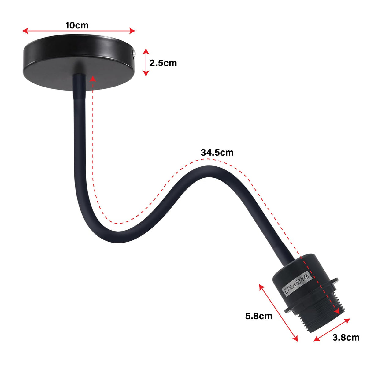 Flexible Gooseneck Wall & Ceiling Light – Black or White, E27 - photo 2