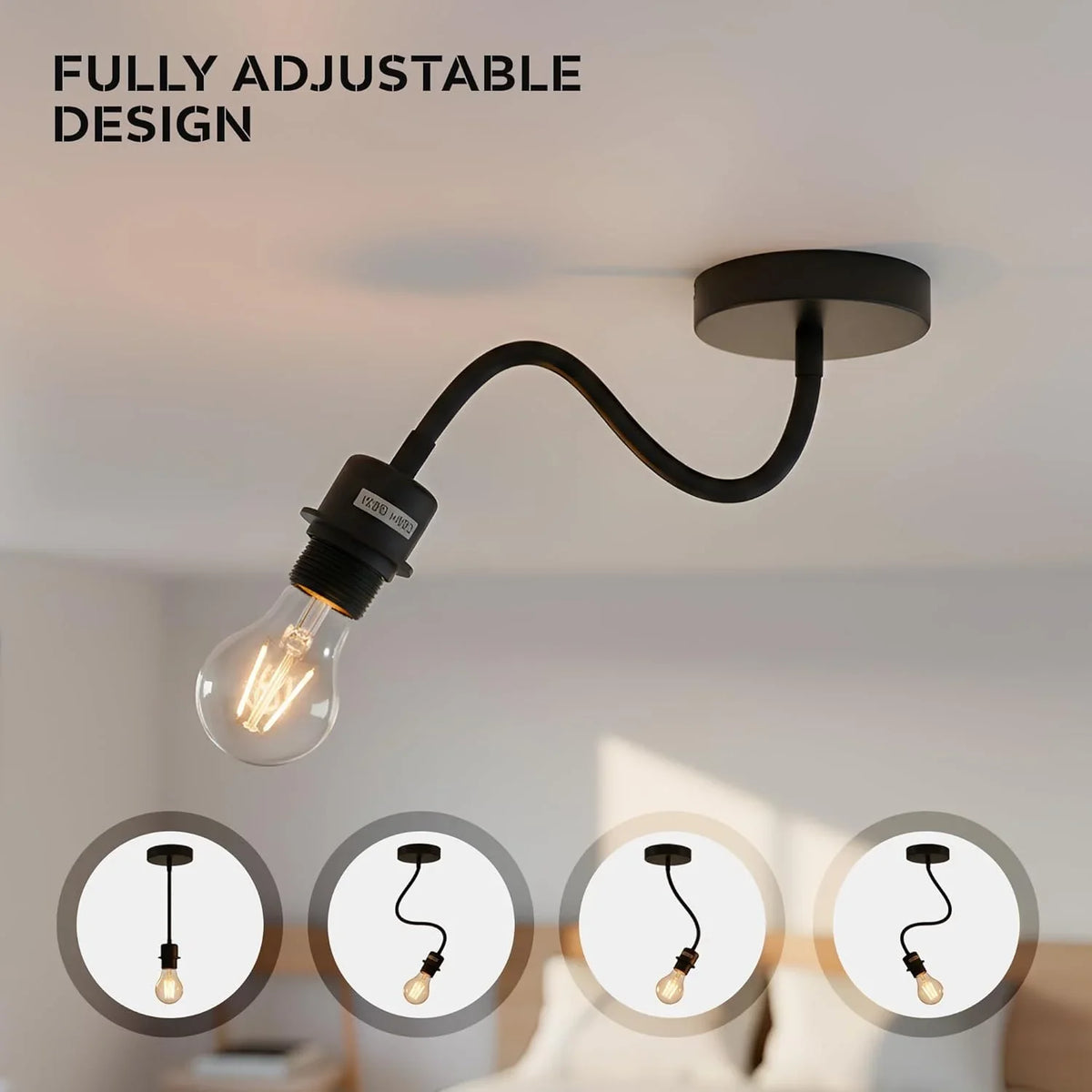 Flexible Gooseneck Wall & Ceiling Light – Black or White, E27 - photo 3