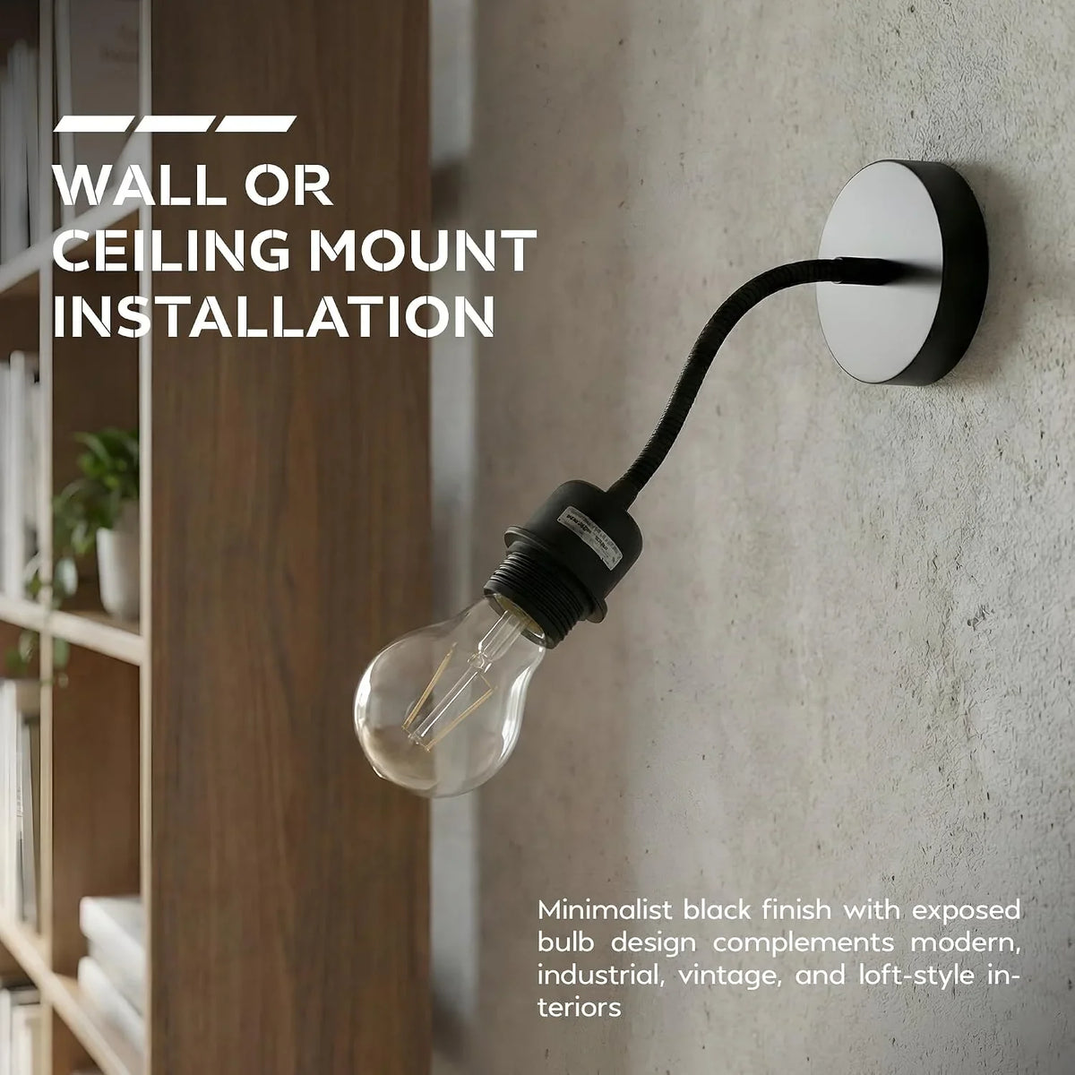 Flexible Gooseneck Wall & Ceiling Light – Black or White, E27 - photo 5