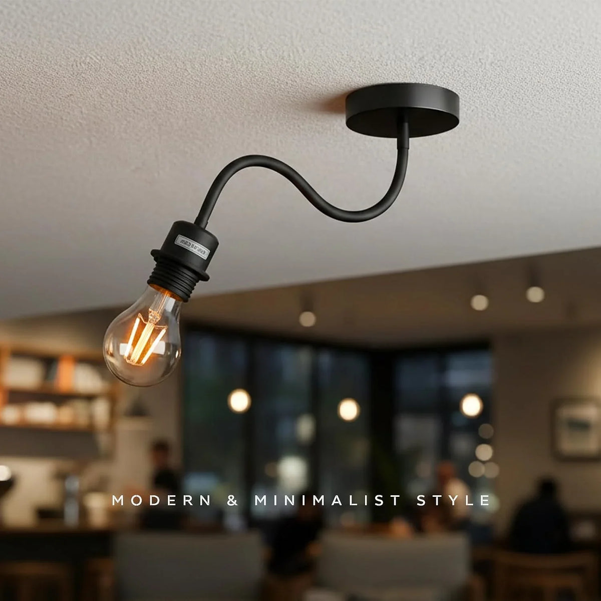 Flexible Gooseneck Wall & Ceiling Light – Black or White, E27 - A60 LED Bulb 8W, Black, No Shade