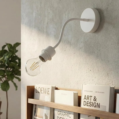 Flexible Gooseneck Wall & Ceiling Light – Black or White, E27 - A60 LED Bulb 8W, White, No Shade