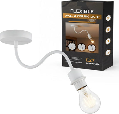 Flexible Gooseneck Wall & Ceiling Light – Black or White, E27 - Without Bulb, White, No Shade