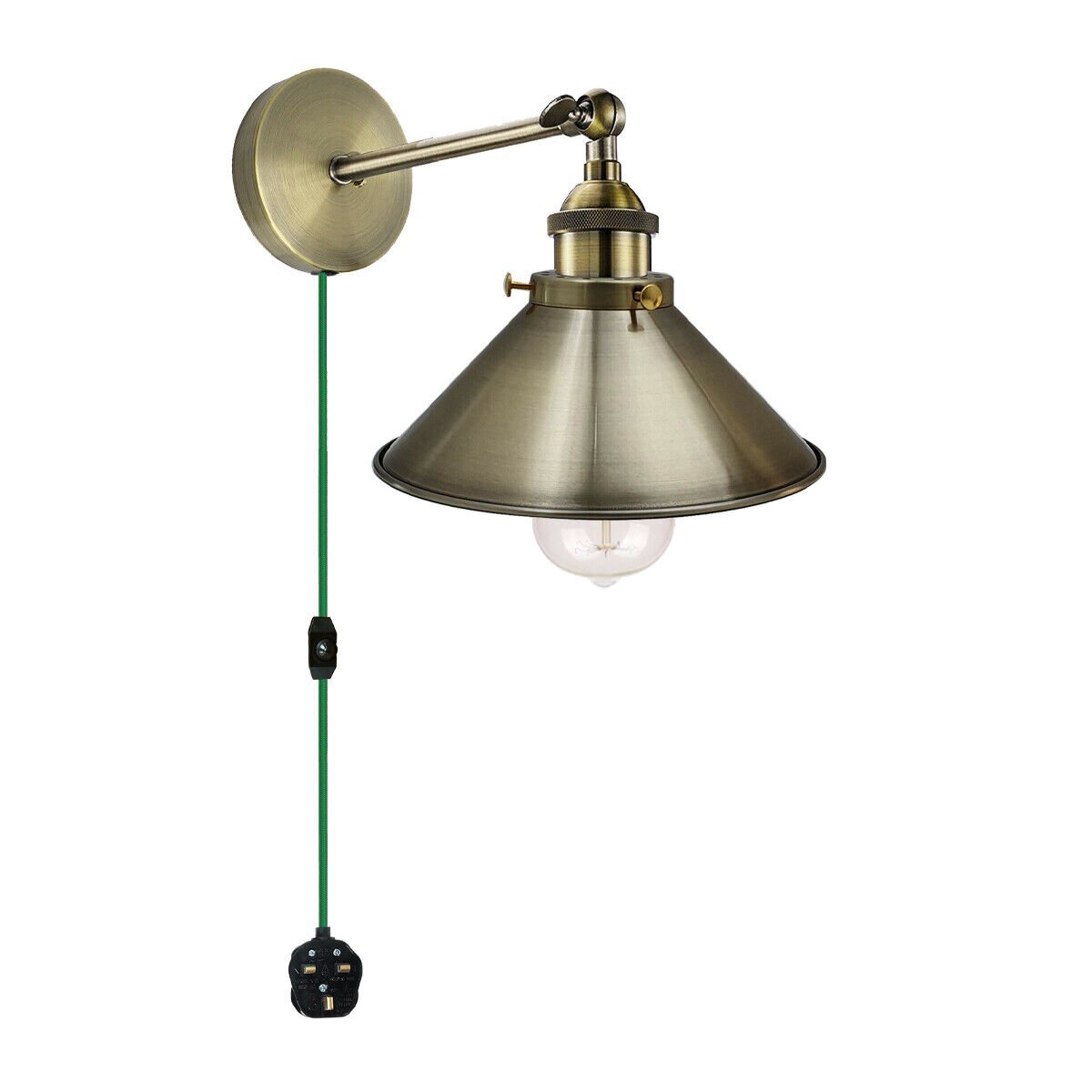Adjustable Swivel Arm Wall Light with Shade – Black, Chrome, Green Brass, Satin Nickel - photo 34