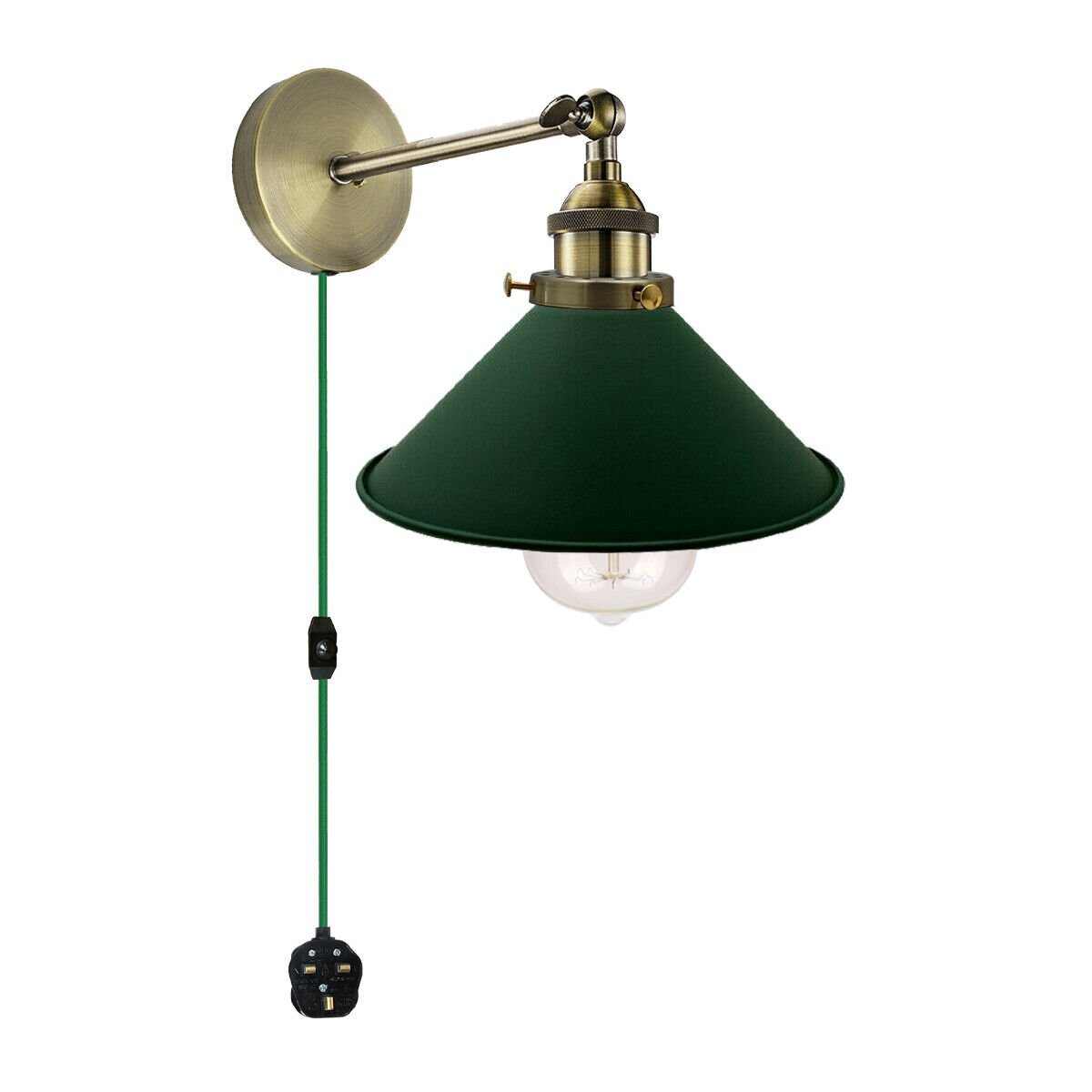 Adjustable Swivel Arm Wall Light with Shade – Black, Chrome, Green Brass, Satin Nickel - photo 36