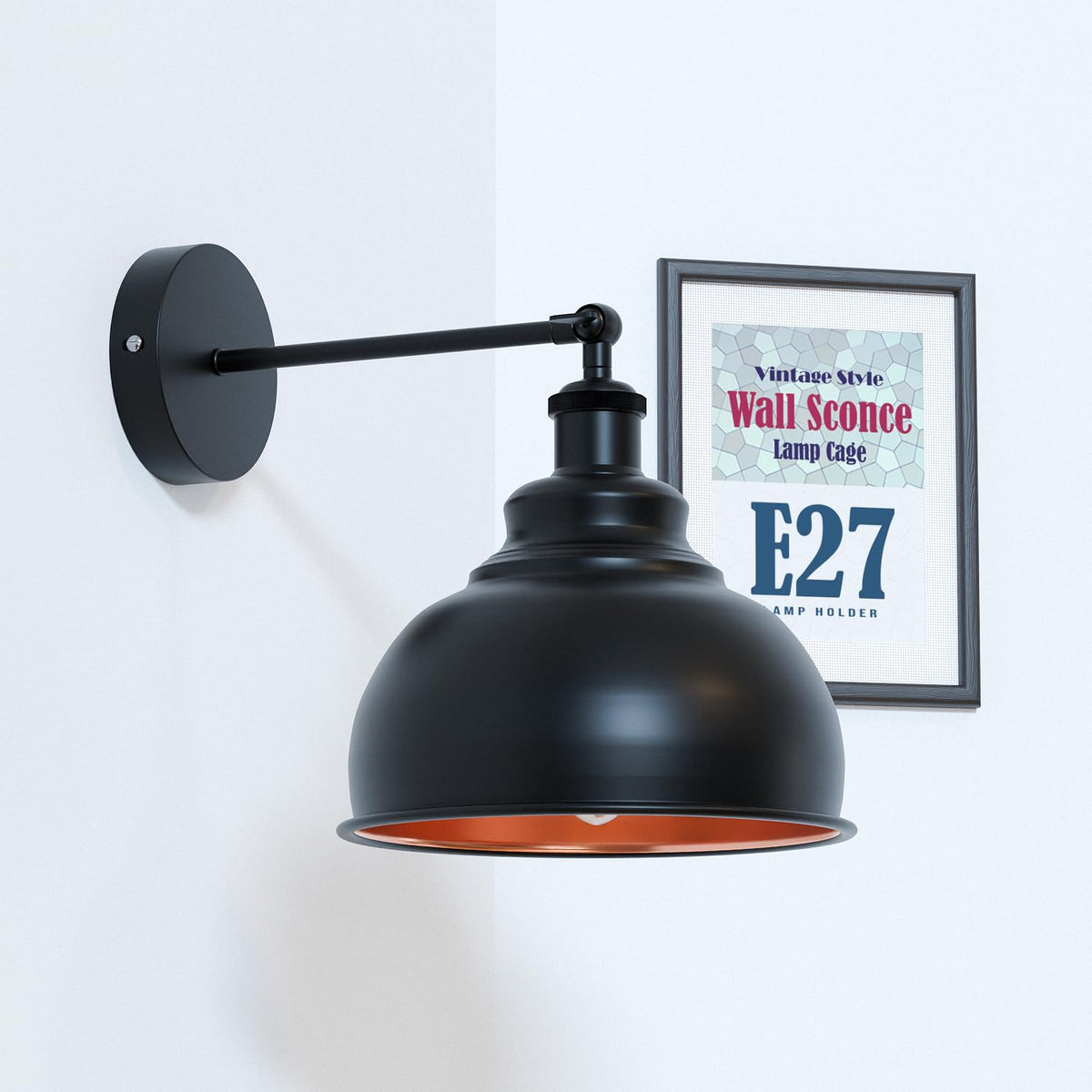 Adjustable Swivel Arm Wall Light with Shade – Black, Chrome, Green Brass, Satin Nickel - Black, Curvy 21 cm Black & Gold, Without Bulb