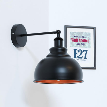 Adjustable Swivel Arm Wall Light with Shade – Black, Chrome, Green Brass, Satin Nickel - Black, Curvy 21 cm Black & Gold, Without Bulb