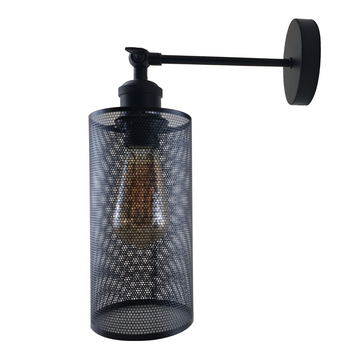 Adjustable Swivel Arm Wall Light with Shade – Black, Chrome, Green Brass, Satin Nickel - Black, Drum Black, Without Bulb