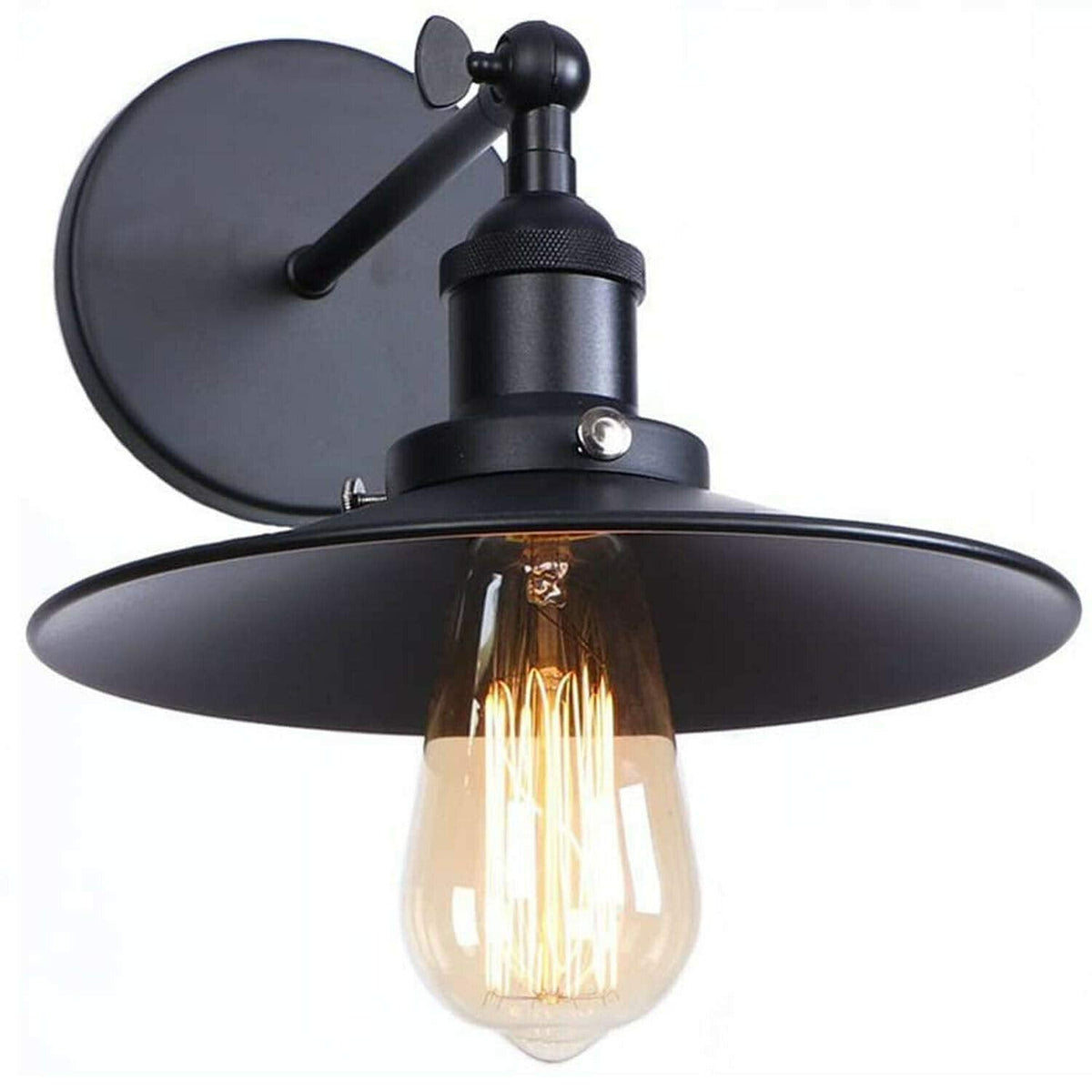 Adjustable Swivel Arm Wall Light with Shade – Black, Chrome, Green Brass, Satin Nickel - Black, Flat Black Shade Ring, Without Bulb