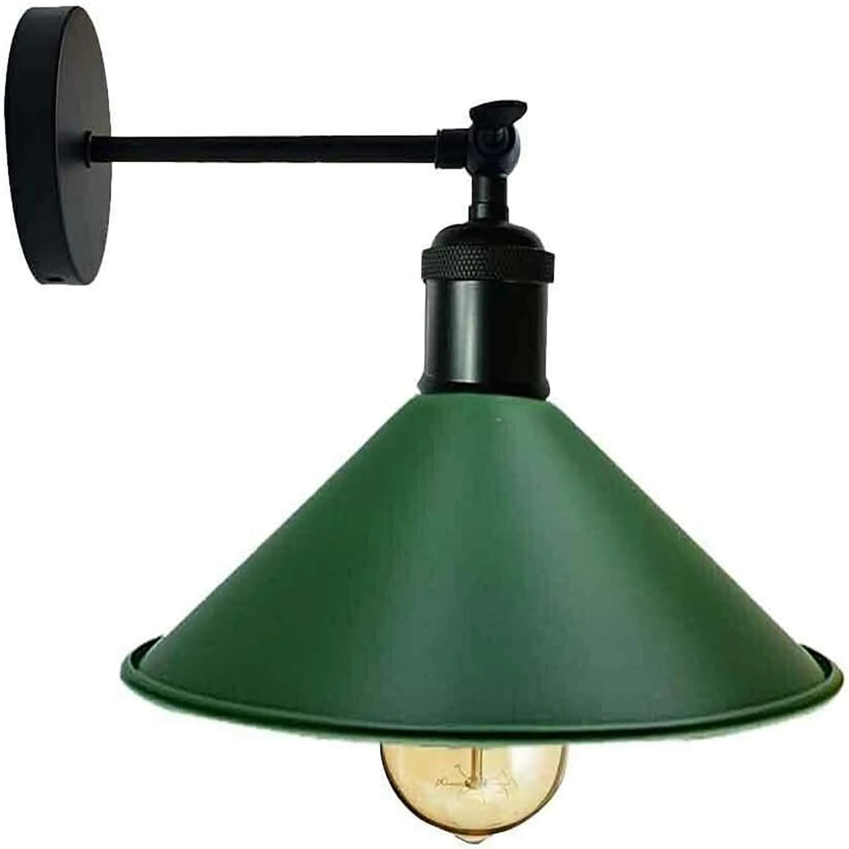 Adjustable Swivel Arm Wall Light with Shade – Black, Chrome, Green Brass, Satin Nickel - Black, Flat Cone 22 cm Green, Without Bulb