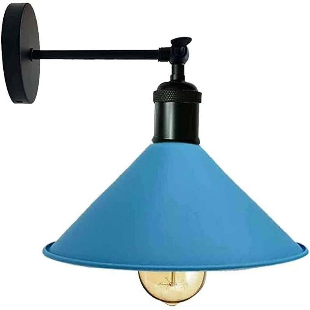 Adjustable Swivel Arm Wall Light with Shade – Black, Chrome, Green Brass, Satin Nickel - Black, Flat Cone 22 cm Blue, Without Bulb