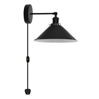 Adjustable Swivel Arm Wall Light with Shade – Black, Chrome, Green Brass, Satin Nickel - Black, Flat Cone 22 cm Black & White Inner, Without Bulb