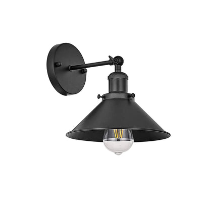 Adjustable Swivel Arm Wall Light with Shade – Black, Chrome, Green Brass, Satin Nickel - Black, Flat Cone 22 cm Black Shade Ring, Hardwired, Without Bulb