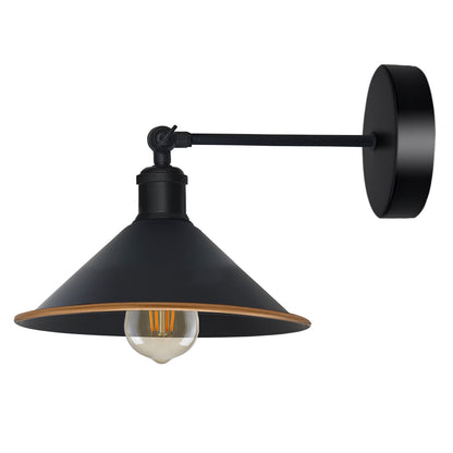Adjustable Swivel Arm Wall Light with Shade – Black, Chrome, Green Brass, Satin Nickel - Black, Flat Cone 22 cm Black & Gold Line, Without Bulb