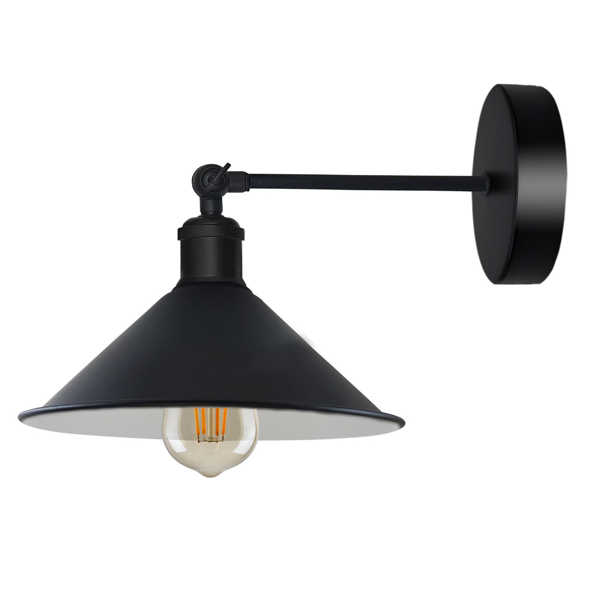 Adjustable Swivel Arm Wall Light with Shade – Black, Chrome, Green Brass, Satin Nickel - Black, Flat Cone 22 cm Grey, Without Bulb