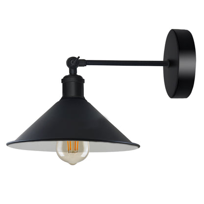 Adjustable Swivel Arm Wall Light with Shade – Black, Chrome, Green Brass, Satin Nickel - Black, Flat Cone 22 cm Grey, Without Bulb
