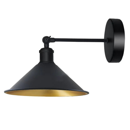 Adjustable Swivel Arm Wall Light with Shade – Black, Chrome, Green Brass, Satin Nickel - Black, Flat Cone 22 cm Black & Gold, Without Bulb