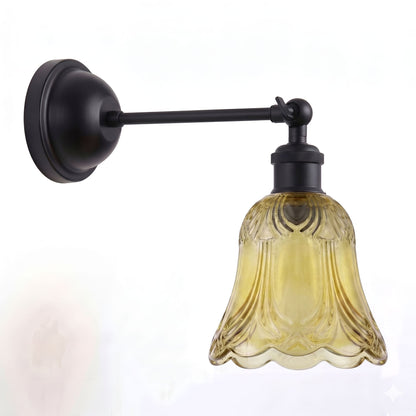 Adjustable Swivel Arm Wall Light with Shade – Black, Chrome, Green Brass, Satin Nickel - Black, Glass 12.5 cm Tea Brown, Without Bulb