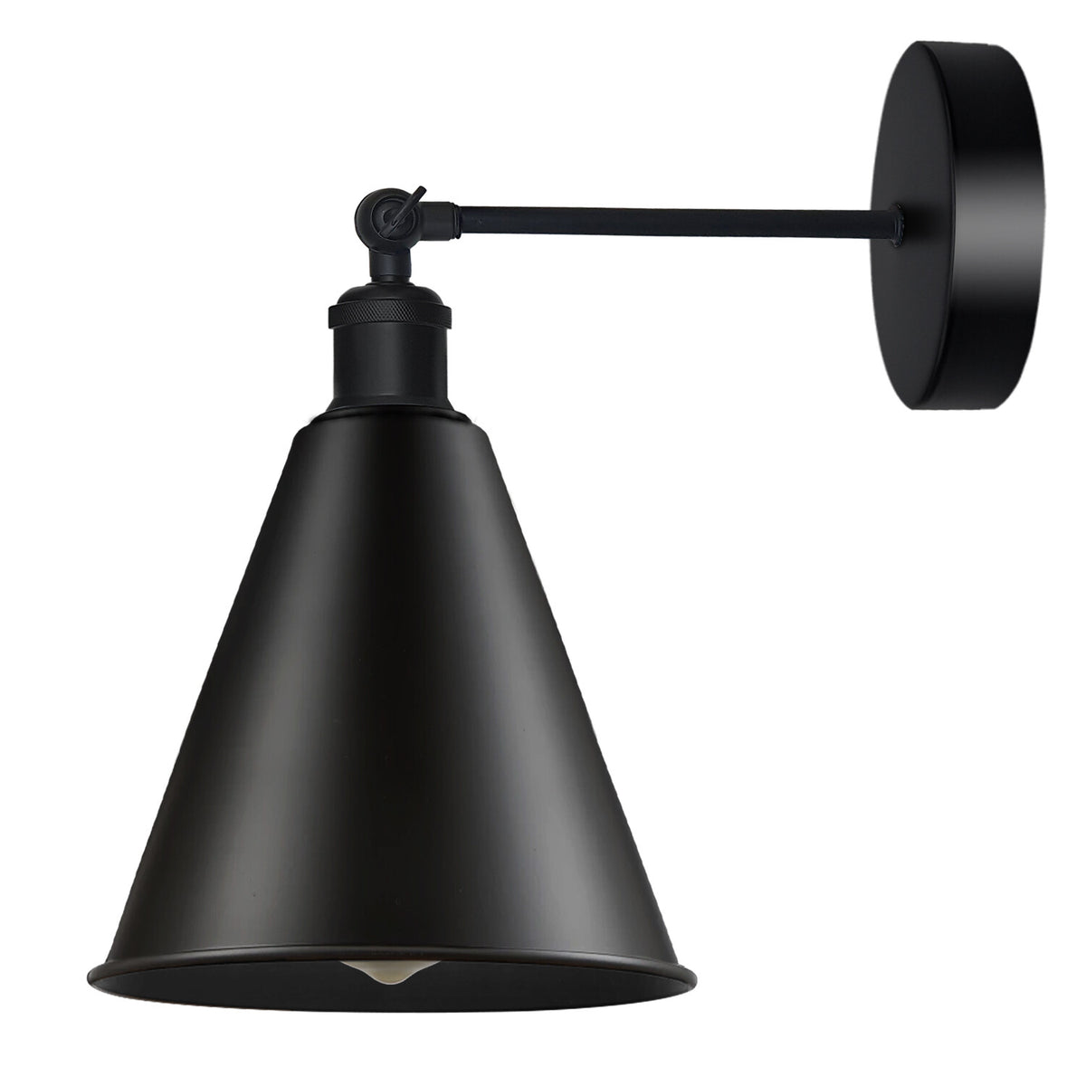 Adjustable Swivel Arm Wall Light with Shade – Black, Chrome, Green Brass, Satin Nickel - Black, Long Cone 18 cm Black, Without Bulb