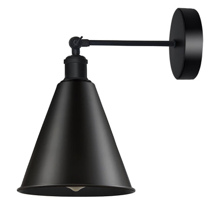 Adjustable Swivel Arm Wall Light with Shade – Black, Chrome, Green Brass, Satin Nickel - Black, Long Cone 18 cm Black, Without Bulb