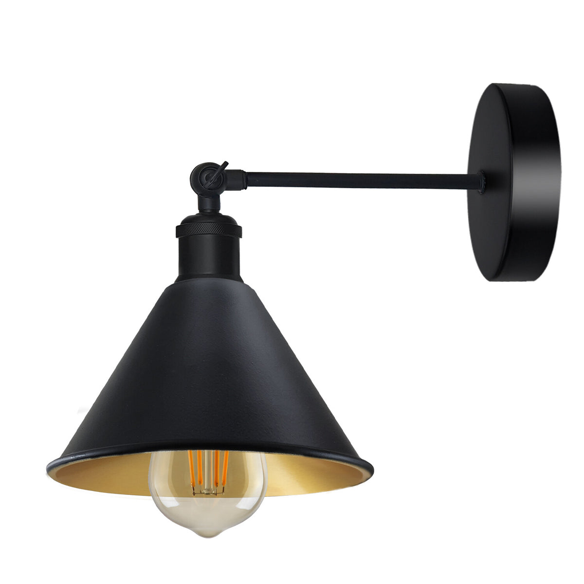 Adjustable Swivel Arm Wall Light with Shade – Black, Chrome, Green Brass, Satin Nickel - Black, Small Cone 18 cm Black & Gold, Without Bulb