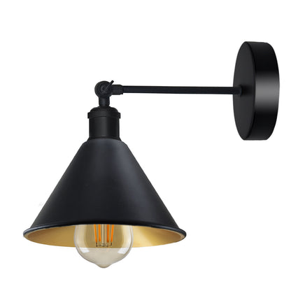 Adjustable Swivel Arm Wall Light with Shade – Black, Chrome, Green Brass, Satin Nickel - Black, Small Cone 18 cm Black & Gold, Without Bulb