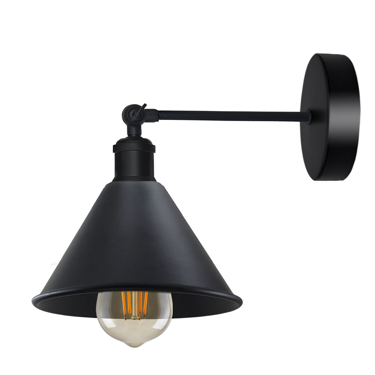 Adjustable Swivel Arm Wall Light with Shade – Black, Chrome, Green Brass, Satin Nickel - Black, Small Cone 18 cm Black, Without Bulb