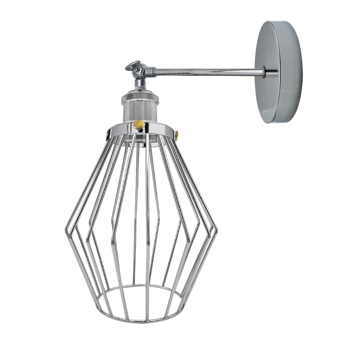 Adjustable Swivel Arm Wall Light with Shade – Black, Chrome, Green Brass, Satin Nickel - Chrome, Diamond Cage Chrome Shade Ring, Without Bulb
