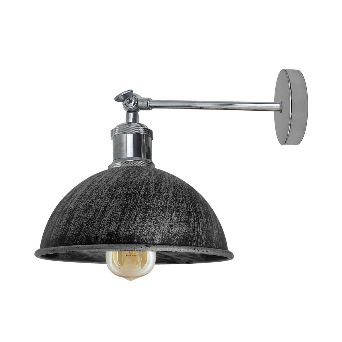 Adjustable Swivel Arm Wall Light with Shade – Black, Chrome, Green Brass, Satin Nickel - Chrome, Dome 21 cm Brushed Silver, Without Bulb