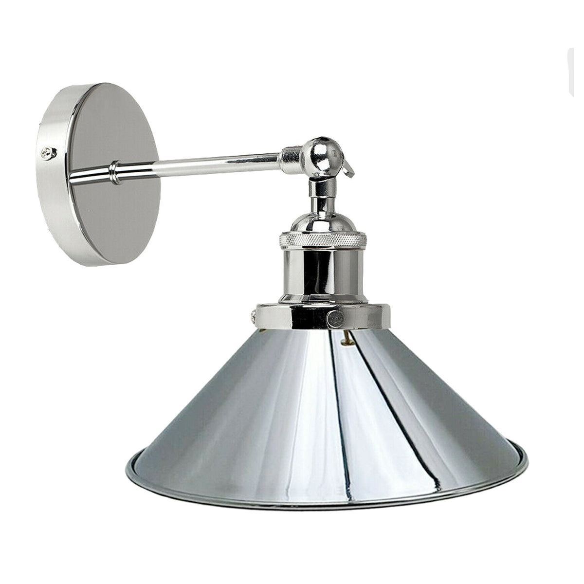 Adjustable Swivel Arm Wall Light with Shade – Black, Chrome, Green Brass, Satin Nickel - Chrome, Flat Cone 22 cm Chrome Shade Ring, Hardwired, Without Bulb
