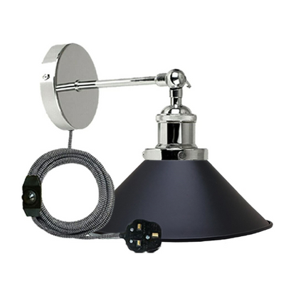 Adjustable Swivel Arm Wall Light with Shade – Black, Chrome, Green Brass, Satin Nickel - Chrome, Flat Cone 22 cm Black, Without Bulb