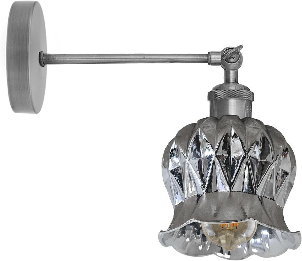 Adjustable Swivel Arm Wall Light with Shade – Black, Chrome, Green Brass, Satin Nickel - Chrome, Glass 12 cm Black, Without Bulb