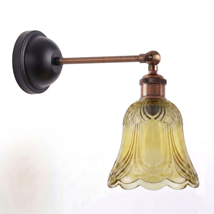 Adjustable Swivel Arm Wall Light with Shade – Black, Chrome, Green Brass, Satin Nickel - Chrome, Glass 12.5 cm Tea Brown, Without Bulb