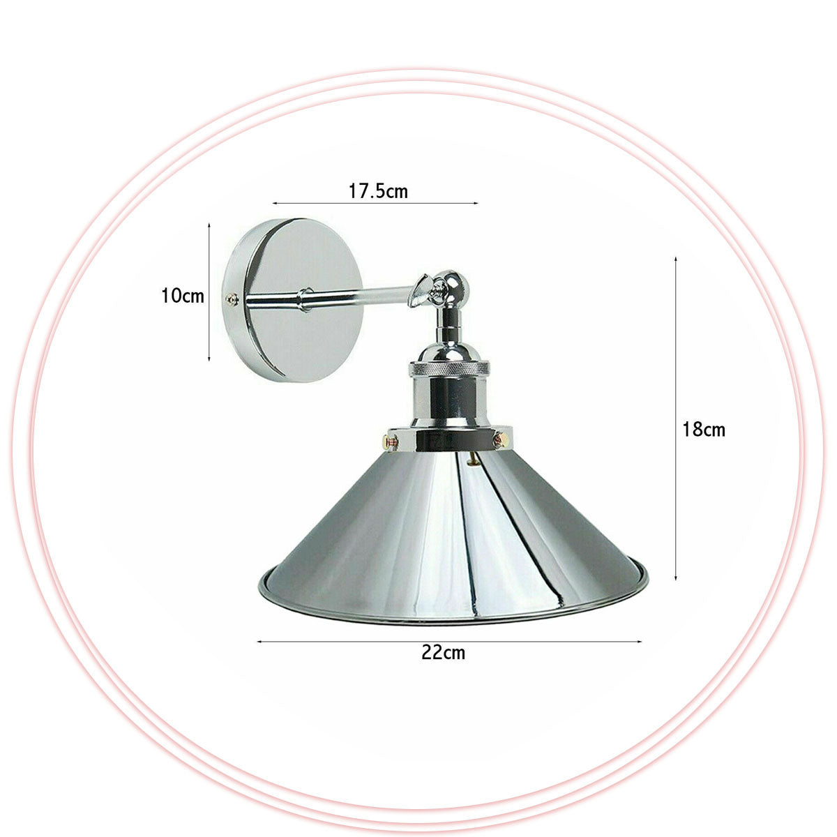 Adjustable Swivel Arm Wall Light with Shade – Black, Chrome, Green Brass, Satin Nickel - Chrome, Small Cone 22 cm Chrome, Without Bulb