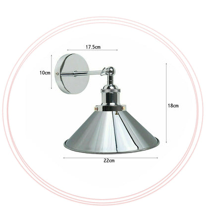 Adjustable Swivel Arm Wall Light with Shade – Black, Chrome, Green Brass, Satin Nickel - Chrome, Small Cone 22 cm Chrome, Without Bulb