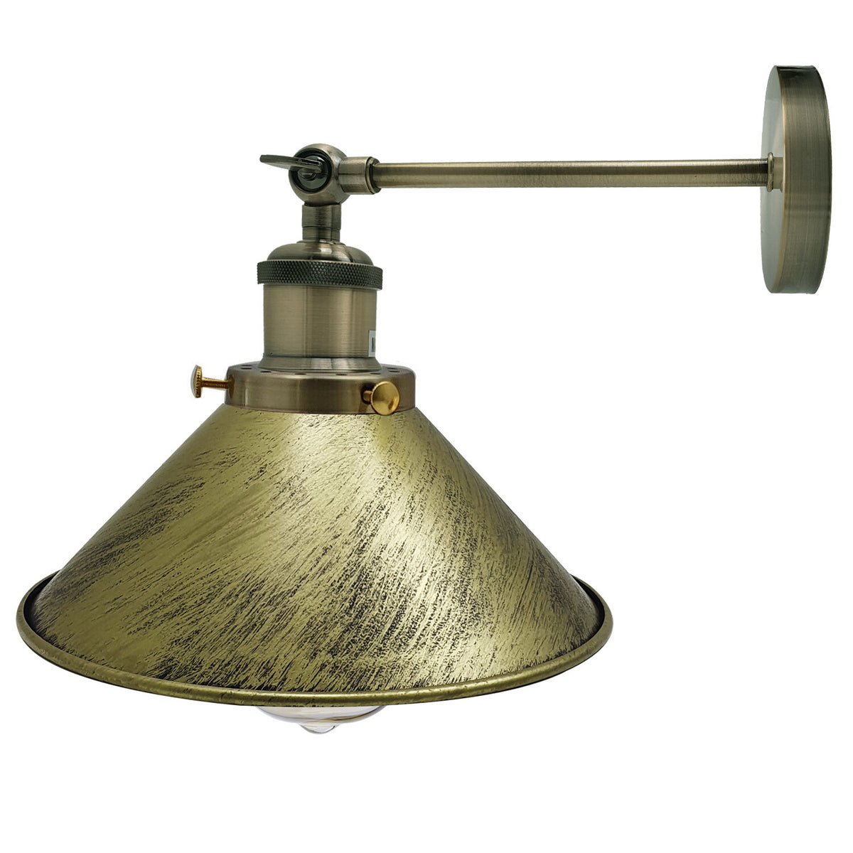 Adjustable Swivel Arm Wall Light with Shade – Black, Chrome, Green Brass, Satin Nickel - Green Brass, Flat Cone 22 cm Brushed Brass, Without Bulb