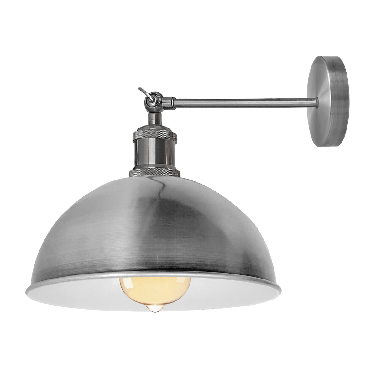 Adjustable Swivel Arm Wall Light with Shade – Black, Chrome, Green Brass, Satin Nickel - Satin Nickel, Dome 30 cm Satin Nickel, Without Bulb