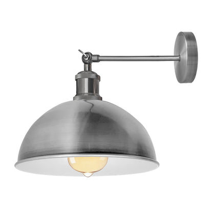 Adjustable Swivel Arm Wall Light with Shade – Black, Chrome, Green Brass, Satin Nickel - Satin Nickel, Dome 30 cm Satin Nickel, Without Bulb