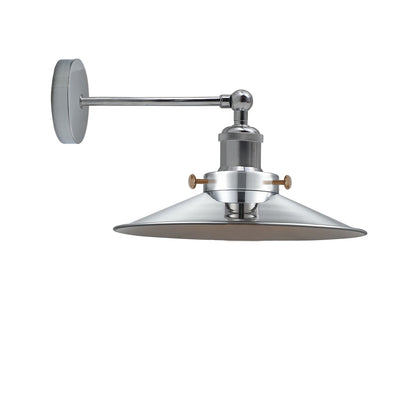 Adjustable Swivel Arm Wall Light with Shade – Black, Chrome, Green Brass, Satin Nickel - Satin Nickel, Flat Satin Nickel Shade Ring, Without Bulb