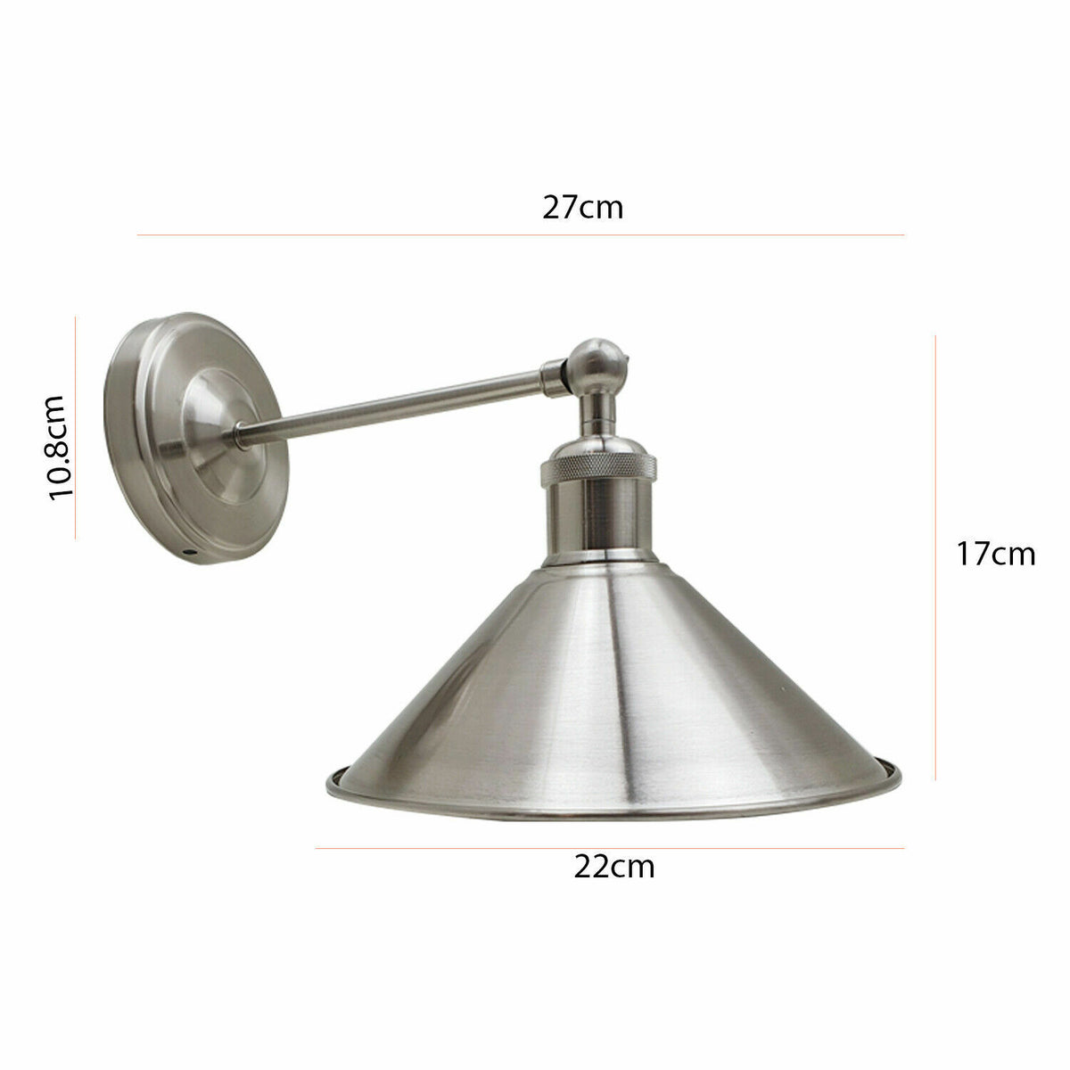 Adjustable Swivel Arm Wall Light with Shade – Black, Chrome, Green Brass, Satin Nickel - Satin Nickel, Flat Cone 22 cm Satin Nickel 108 mm Rose, Without Bulb