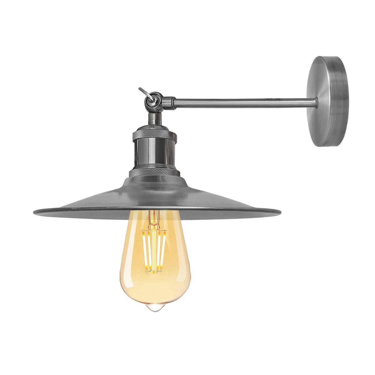 Adjustable Swivel Arm Wall Light with Shade – Black, Chrome, Green Brass, Satin Nickel - Satin Nickel, Flat Satin Nickel, Without Bulb