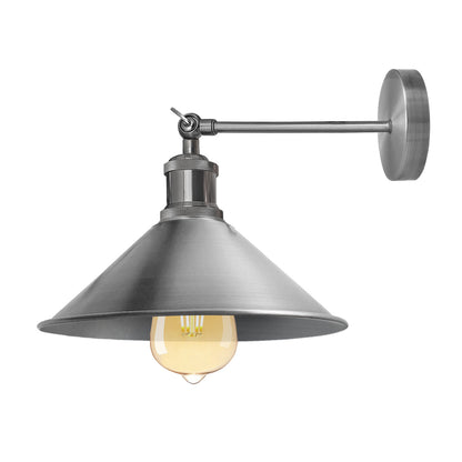 Adjustable Swivel Arm Wall Light with Shade – Black, Chrome, Green Brass, Satin Nickel - Satin Nickel, Flat Cone 22 cm Satin Nickel, Without Bulb