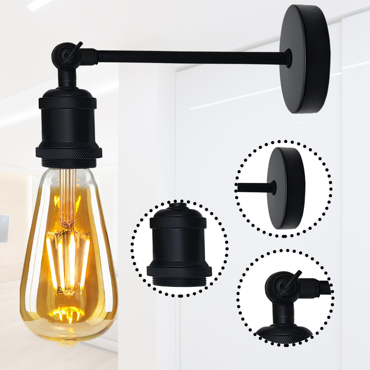 Adjustable Swivel Arm Wall Light – Copper, French Gold, Rose Gold, White - photo 3